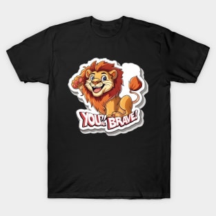 Brave Lion Cartoon Sticker T-Shirt